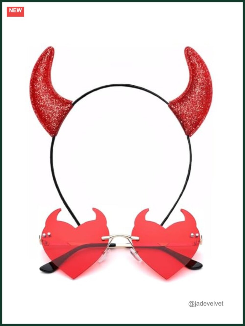 Devil Horns Headband & Heart Sunglasses Halloween Costume Set Cosplay